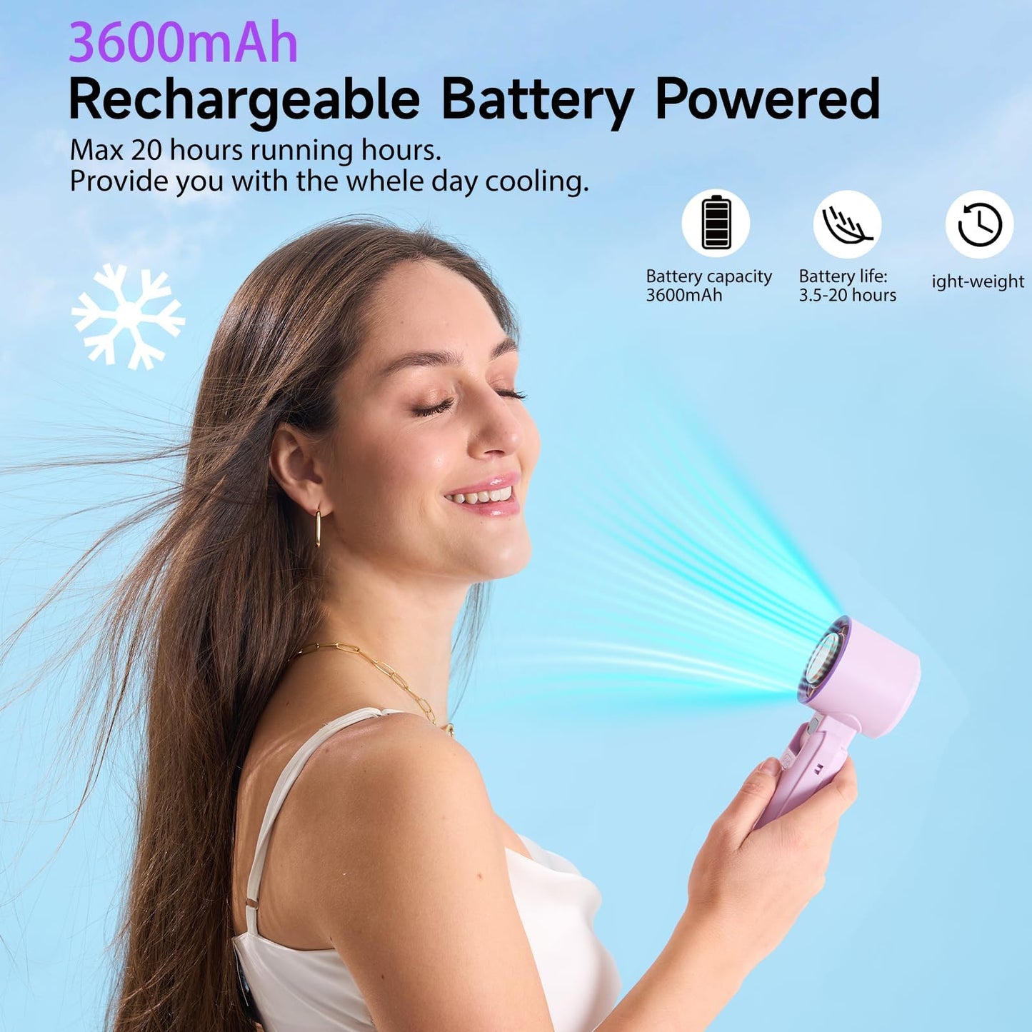 Portable Handheld Turbo Fan, 3 IN 1 High-Speed(1-100) Adjustable Mini Fan Up to 14H Cooling Time, 3600mAh Rechargeable, Digital Display, Personal