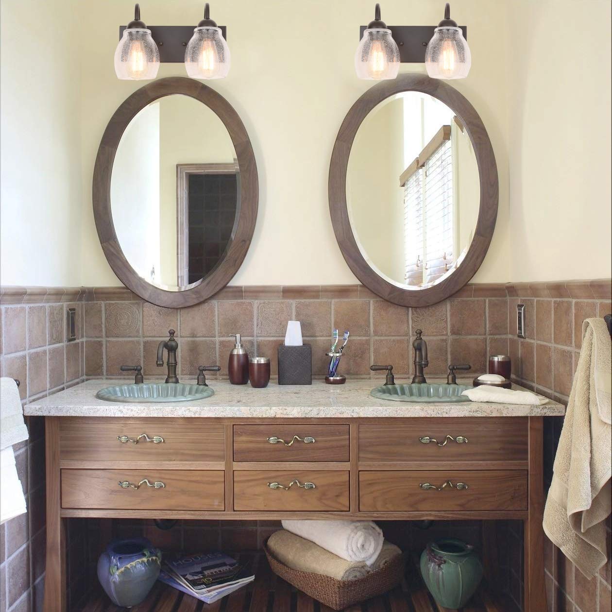 ALICE HOUSE 13" Vanity Lights with Seeded Glass,2 Light Wall Sconce Lighting, Brown Bathroom Lights Over Mirror, Farmhouse Bathroom Lighting, ETL