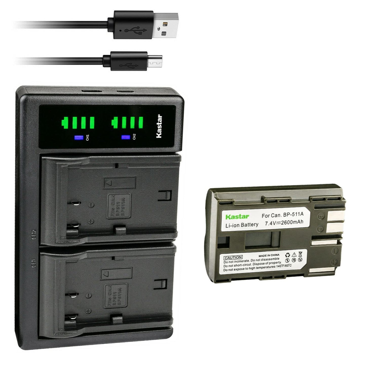Kastar 1-Pack Battery and LTD2 USB Charger Replacement for Canon BP-508 BP-511 BP-511A BP-512 BP-512A BP-514 BP-522 BP-535 Battery, Canon CB-5L CG-580