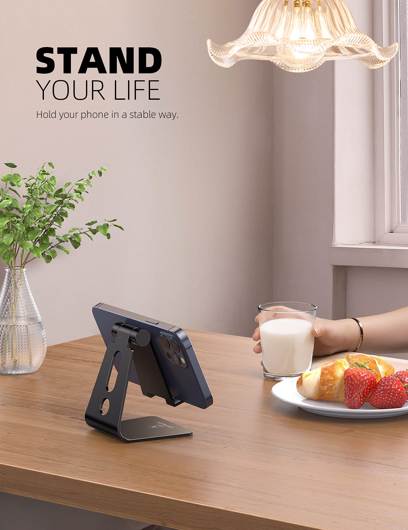 Lamicall Adjustable Cell Phone Stand, Desk Phone Holder, Cradle, Dock, Compatible with iPhone 17 16 15 14 Air Plus Pro Pro Max 13 12 X XS, 4-8"