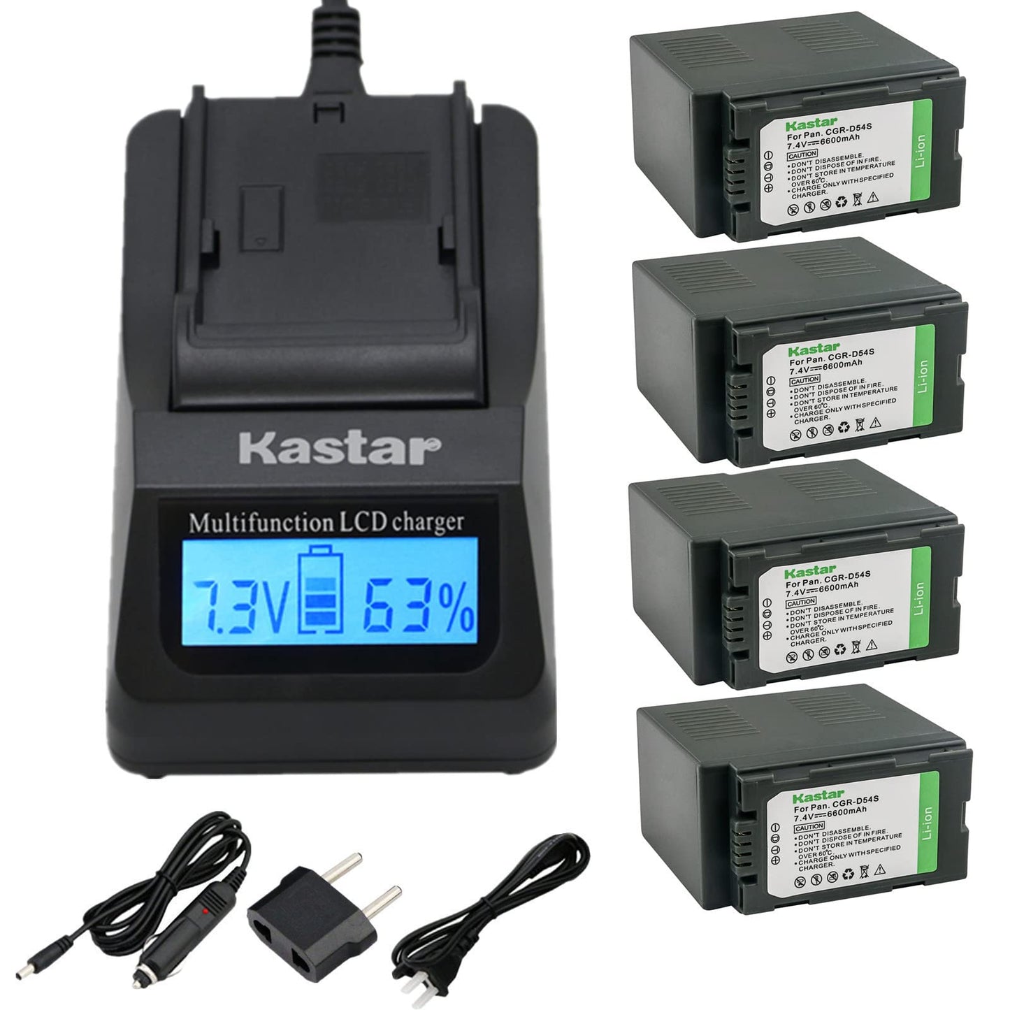 Kastar Ultra Fast Charger and 4X Battery Replacement for Panasonic CGR-D54S, CGA-D54, AG-DVX102, AG-HPX170, AG-HPX250, NV-GX7, NV-MX5, NV-MX350