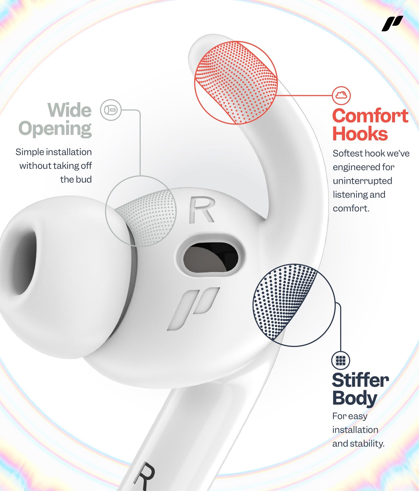 Proof Labs 4 Pairs for AirPods Pro 3 Ear Hooks Covers [Added Storage Pouch] Anti Slip Ear Tips Accessories Compatible with Apple AirPods Pro 3rd