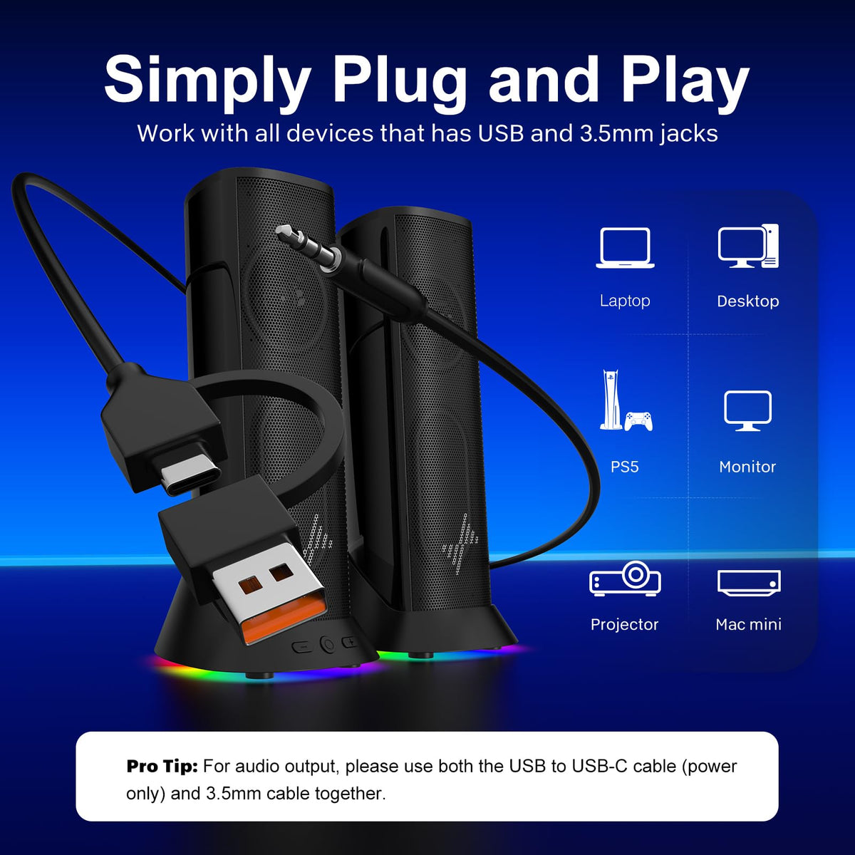 Nylavee Computer Speakers, Plug-and-Play PC Speakers for Desktop & Laptop