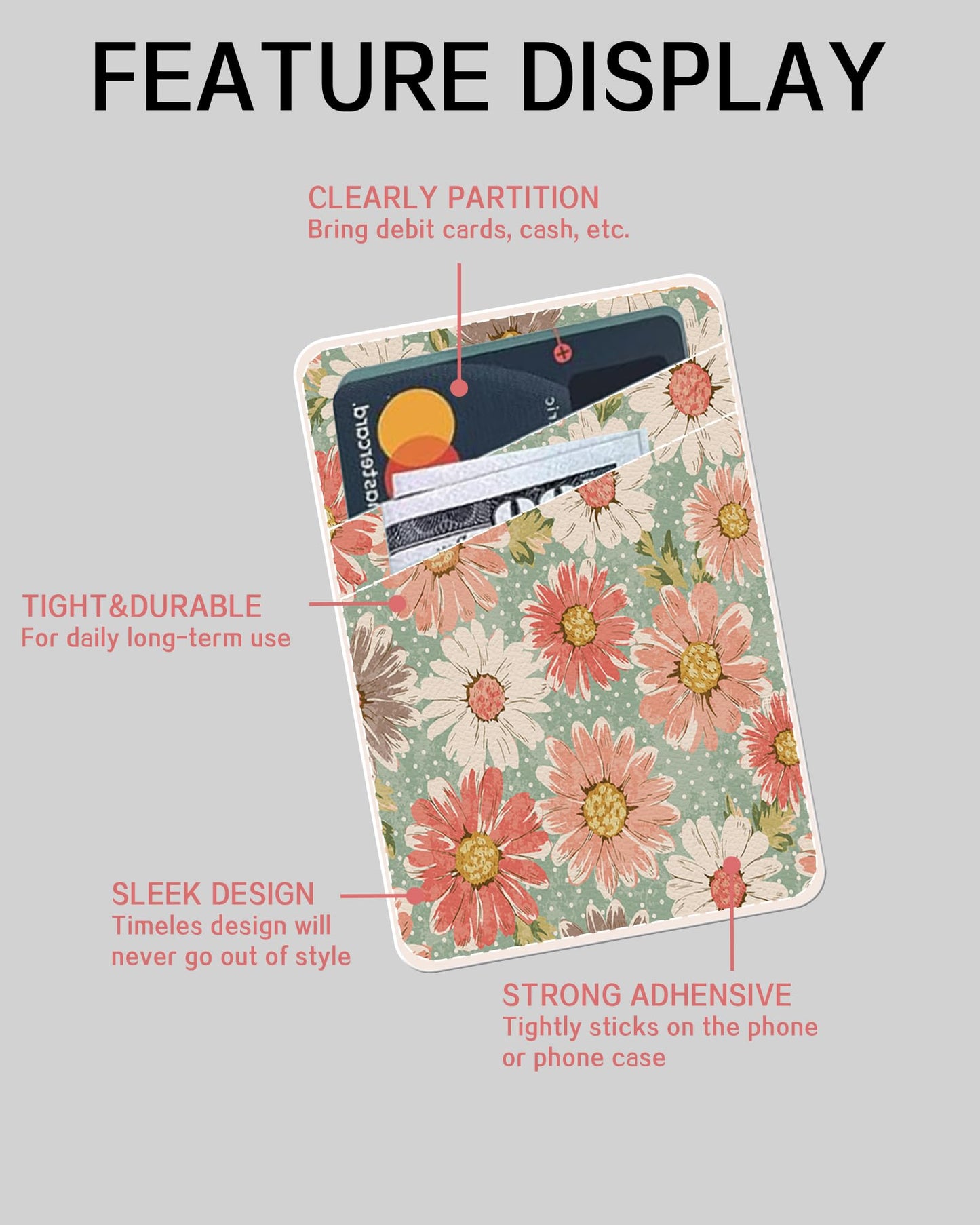 JYCardPKT Phone Card Holder Leather, Dual Pocket Phone Wallet Adhesive Stick On, Cute Phone Case Credit Card Holder, Suitable for Most of Phones Retro