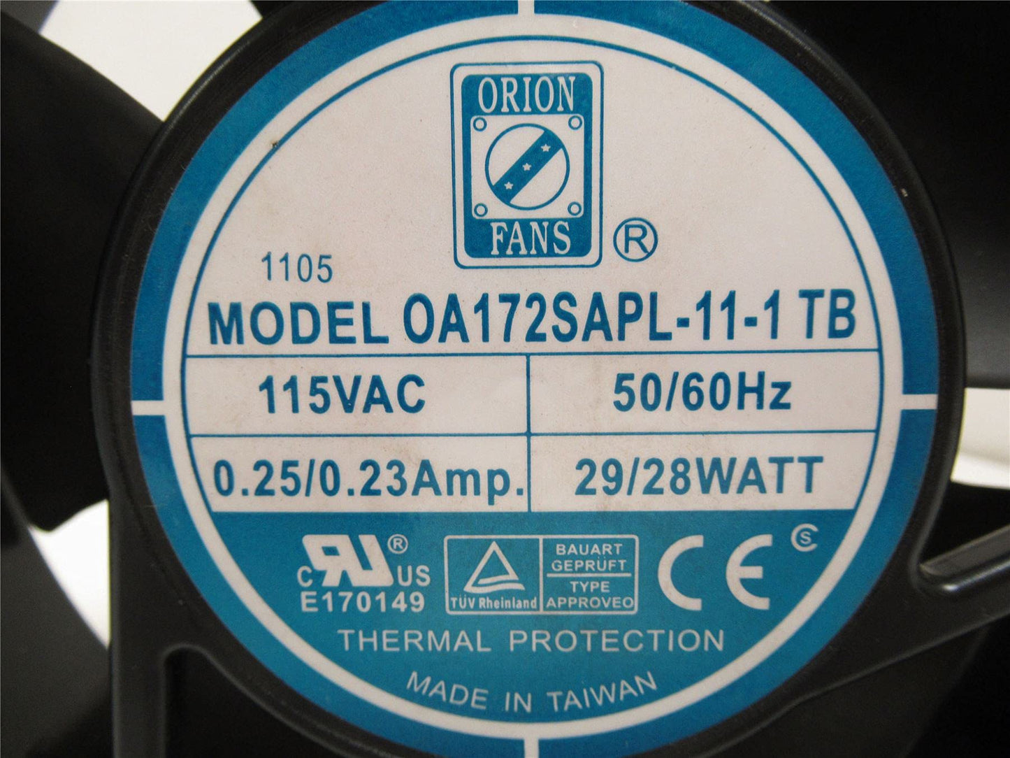 ORION FANS OA172SAPL-11-1TB 115VAC, 172X38.5 MM, 28W, Fan AXIAL, TERMINALS