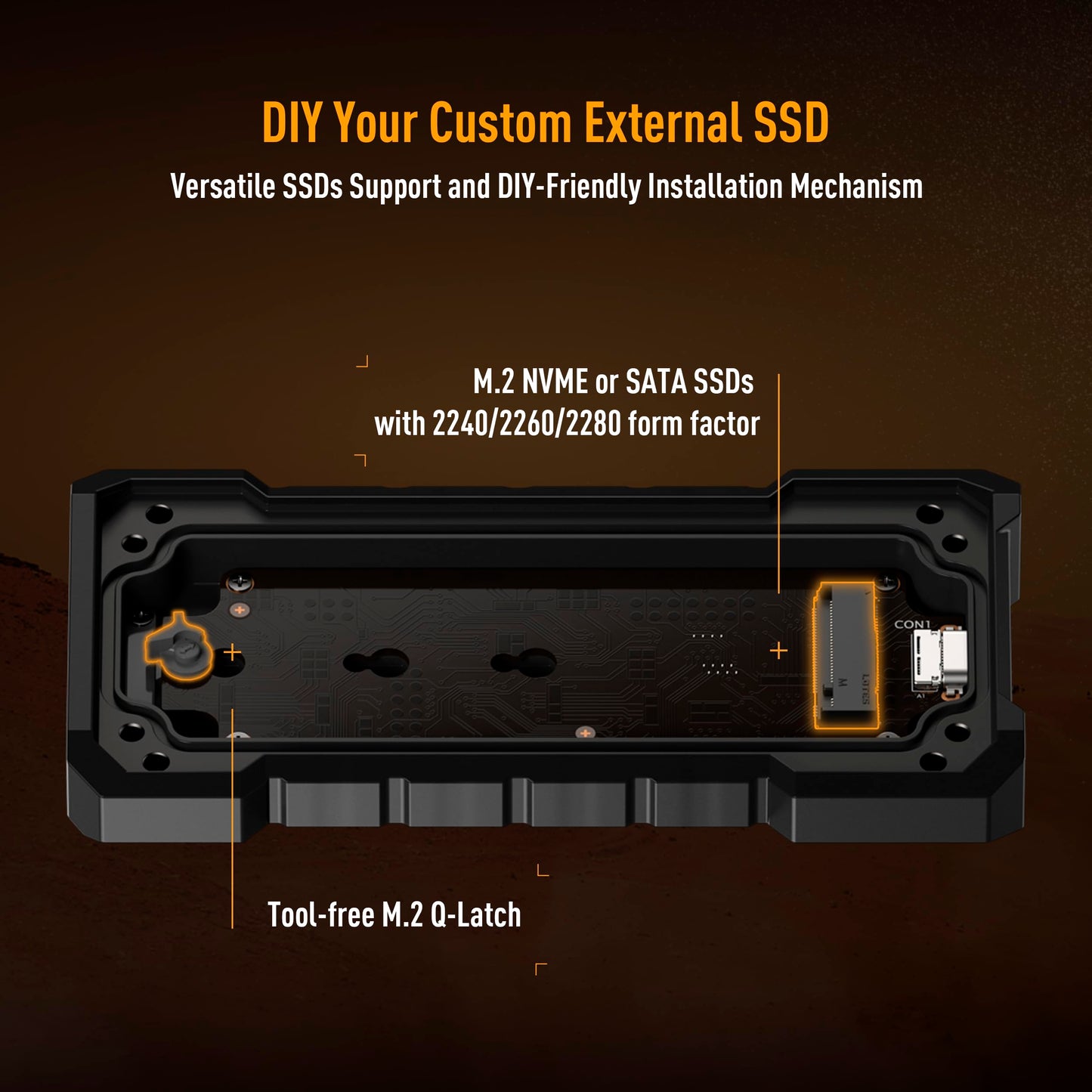 ASUS TUF Gaming A2- USB-C 3.2 Gen 2x2 Portable SSD Enclosure, Dual M.2 NVMe PCIe and SATA, MIL-STD-810H Drop Resistance, IP68 Water and dust