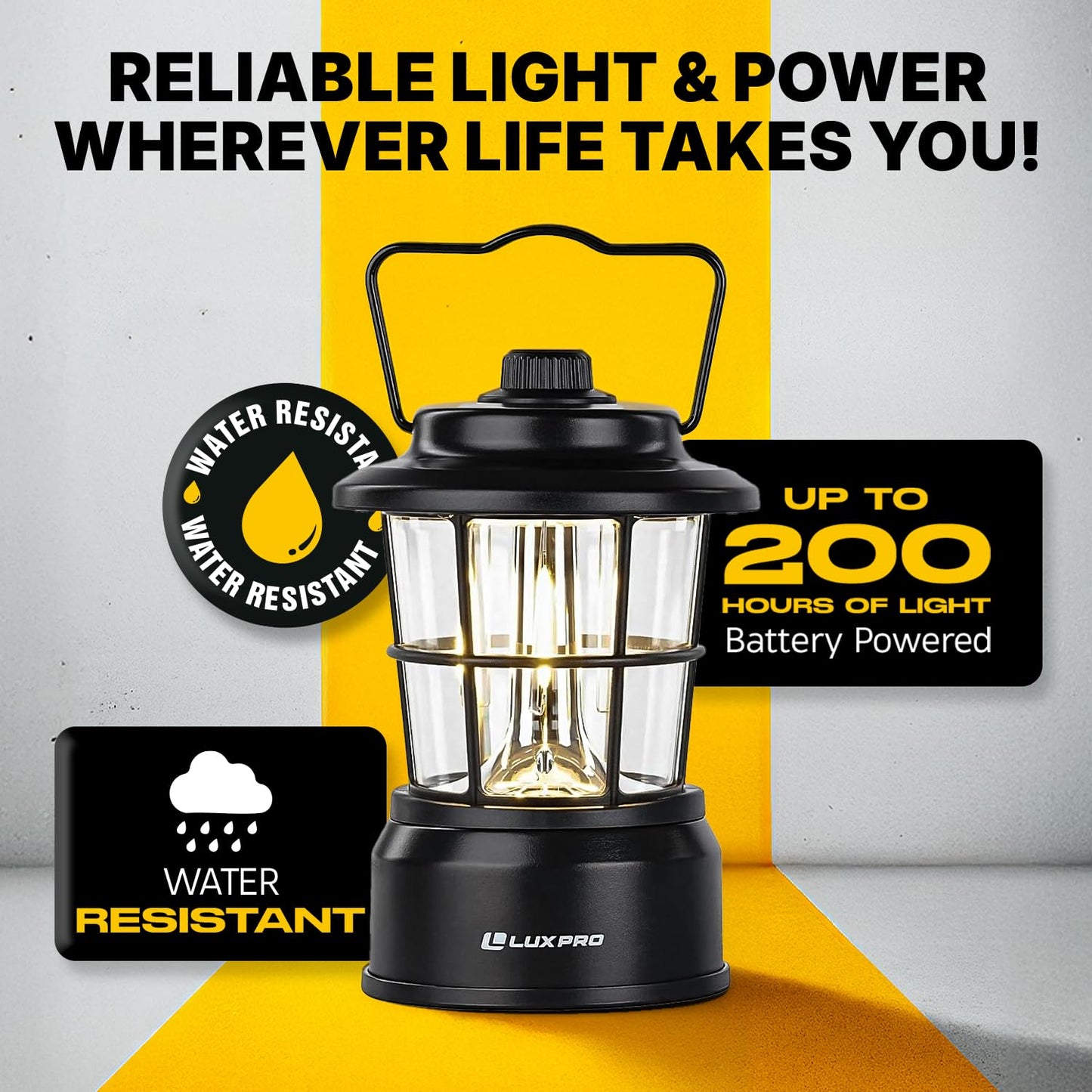 LUXPRO Retro LED Lantern - Battery-Powered Emergency Lantern - Water Resistant - Bright LED Lamp for Indoor & Outdoor Use - Use for Tents, Hiking or