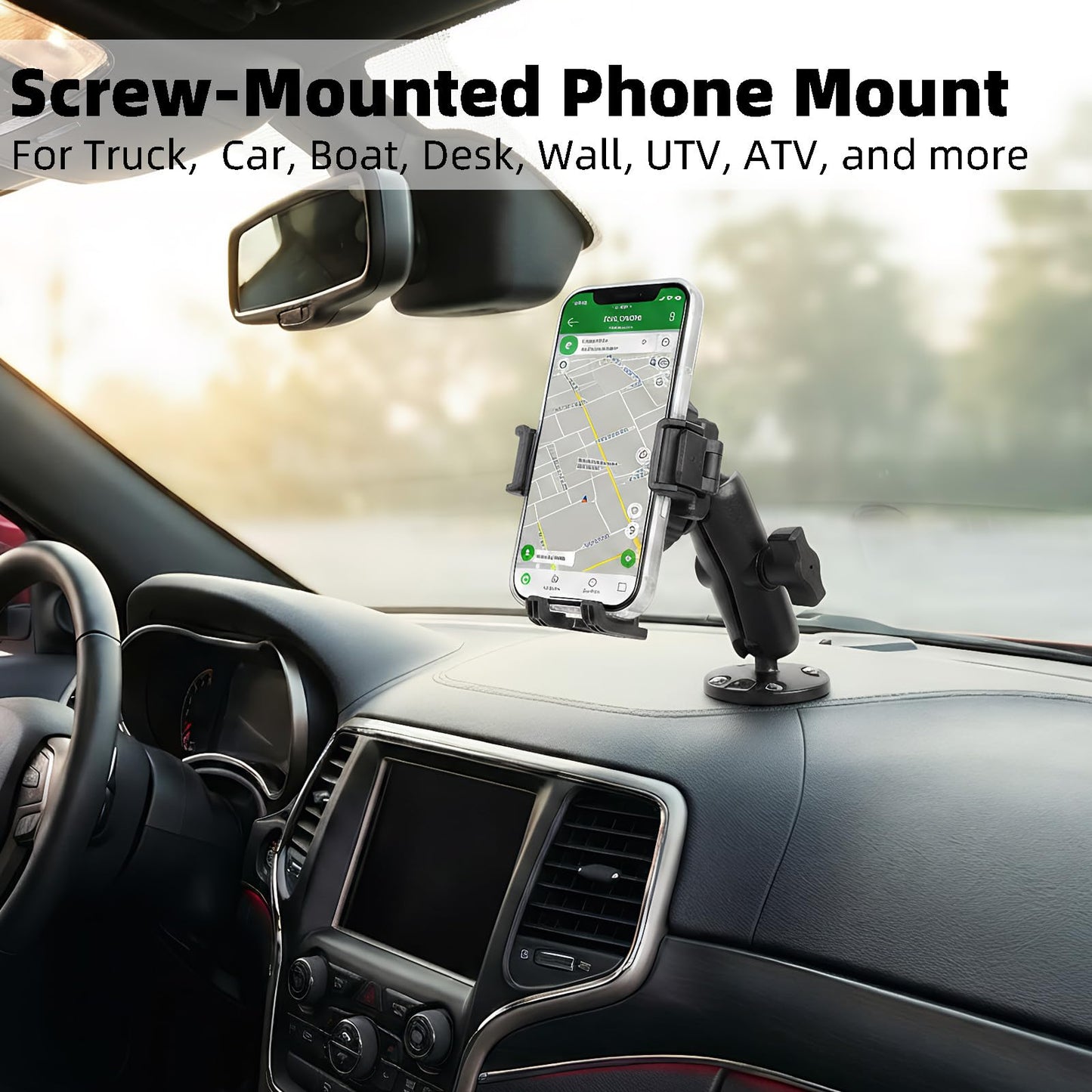 FPN Screw-Mounted Phone Mount Holder with Vibration Dampener [Camera Friendly] [1s Lock & Release] [Aluminum Round AMPS Base & Medium Arm], for Car