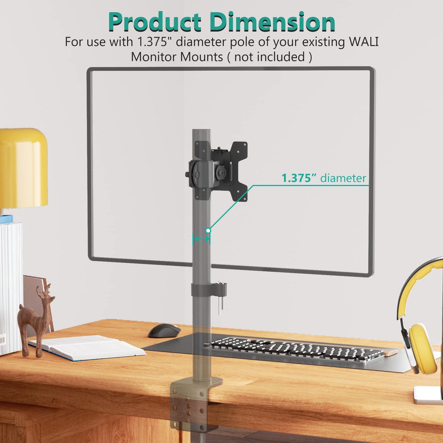 WALI Monitor Pole Mount for Universal Monitor Mounting System, Pole Mount Bracket Fits 1.375”Diameter Pole, Mounting Holes for 75 x 75mm and 100 x