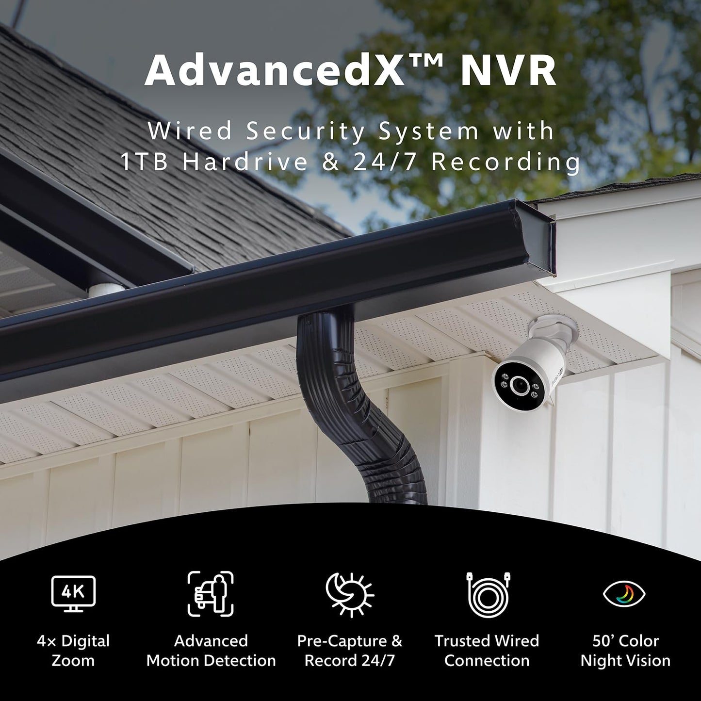 Swann AdvancedX Wired NVR 4K Security Camera System 16 CH, 8 PoE Outdoor Cameras, 2TB, Color Night Vision, Motion Detect