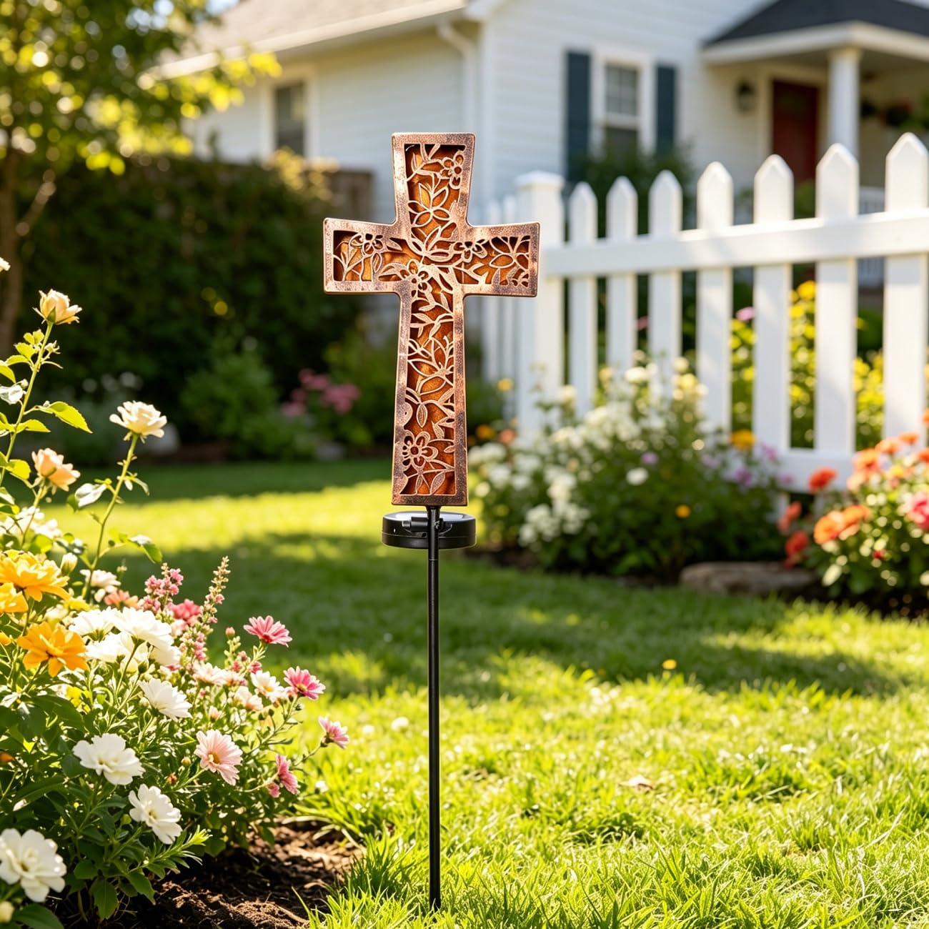 Solar Cross Garden Stake Lights 38inch Metal Outdoor Waterproof Memorial Garden Decor 2 Lighting Modes Cemetery Decorations for Grave for Remembrance