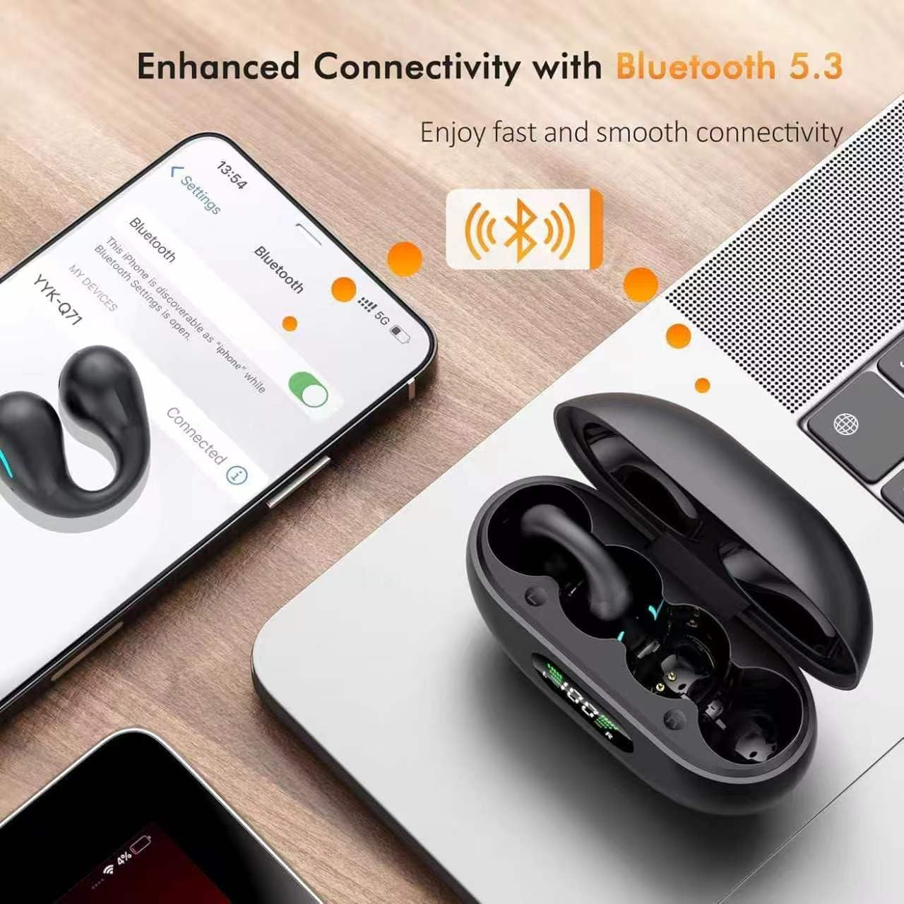Open Ear Bone Conduction Headphones Bluetooth 6.1 Wireless Clip On Earbuds
