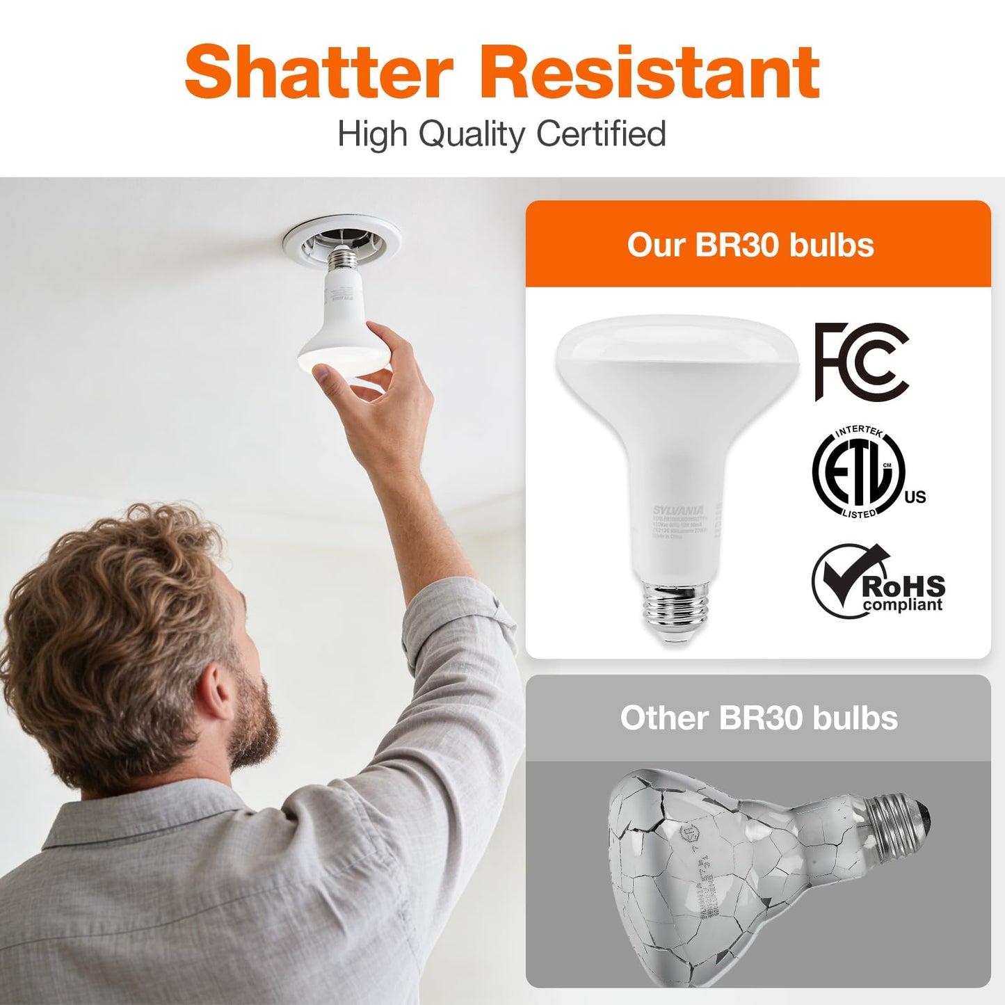 Sylvania ECO LED Light Bulb, BR30, 65W=10W, 7 Year, 650 Lumens, Frosted, Dimmable, Daylight - 4 Pack (40871)
