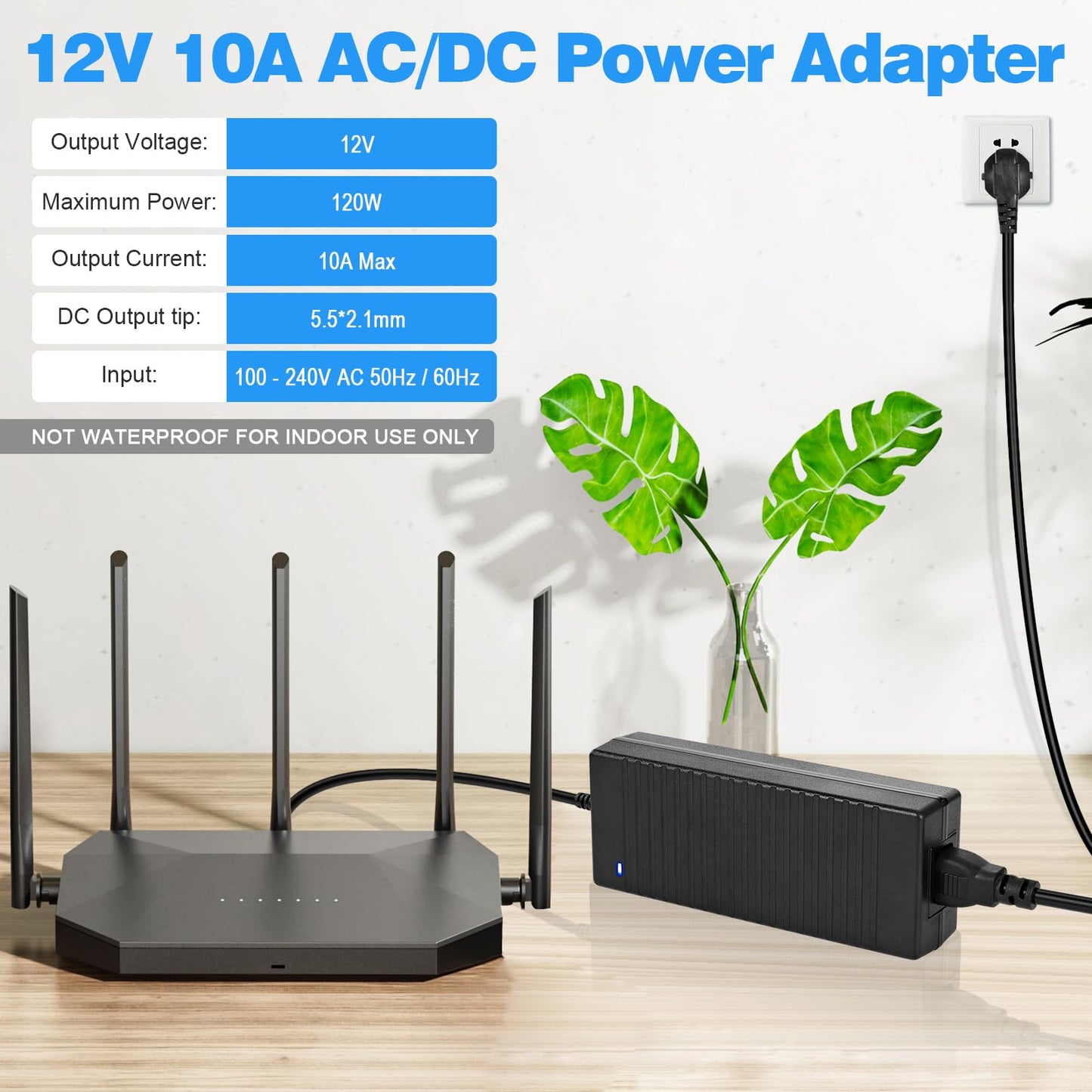 HOUHUI 12V 10A Power Supply 120W AC/DC Adapter, 100V-240V AC to 12V 10A Max DC Converter Power Adapter 12 Volt Transformer with 5.5 x 2.1mm/2.5mm Tip…
