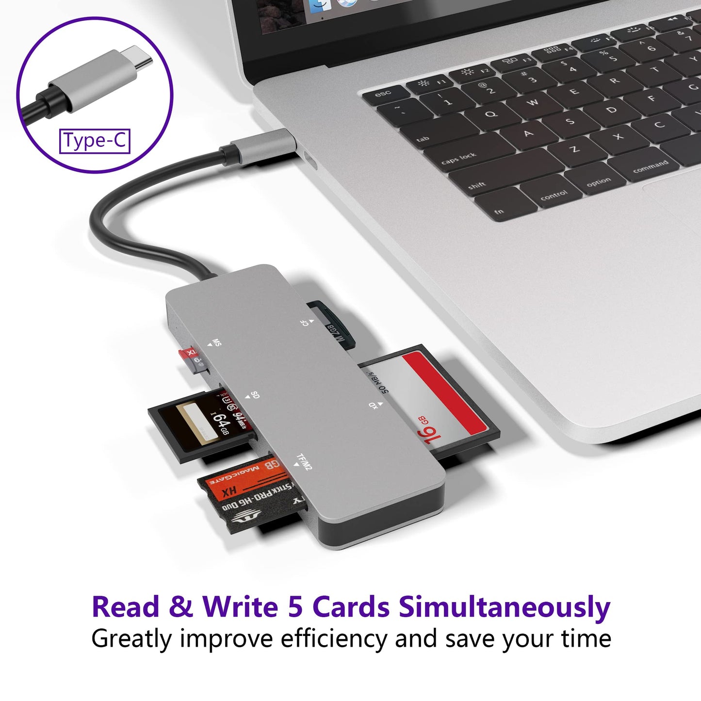 USB C XD Picture Card Reader, Type C (5Gps) High Speed TF/SD/MS/M2/XD/CF 6 in 1 Camera Card Reader, USB C XD Memory Card Reader Supports Olympus
