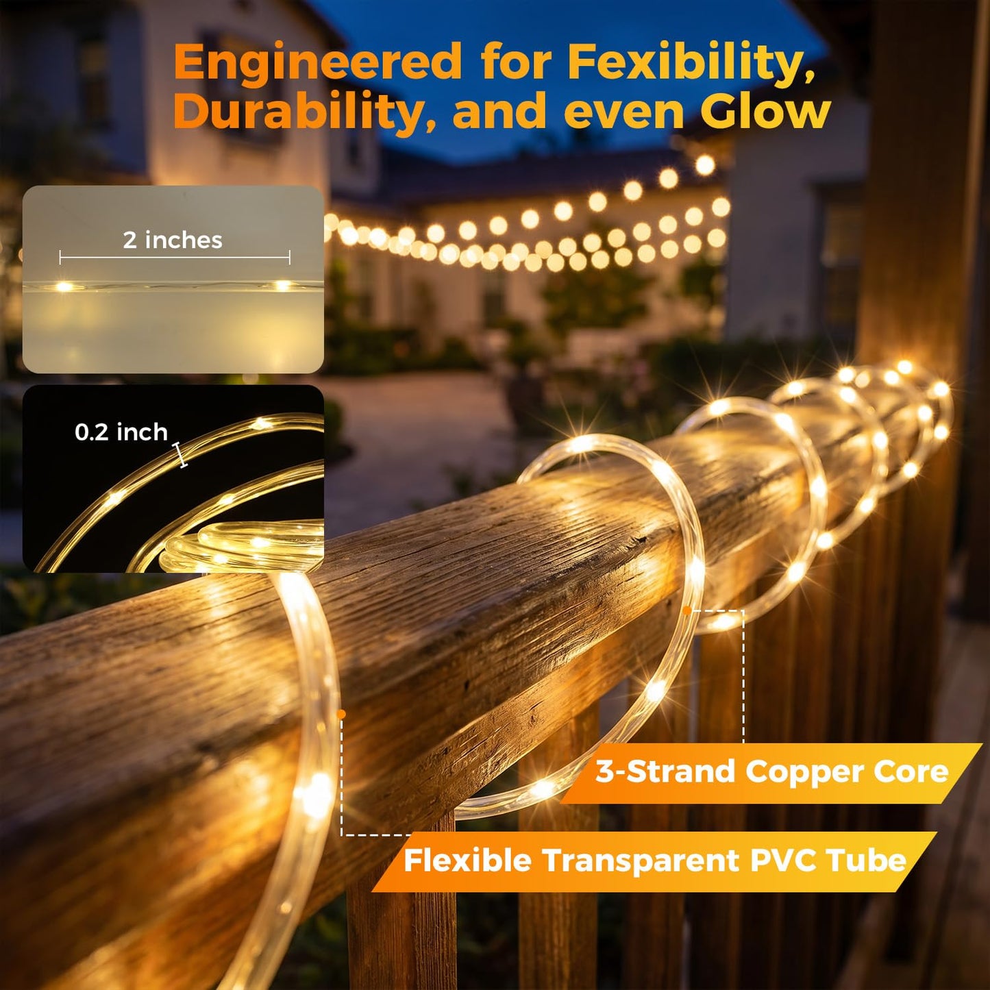 WEGRASY Connectable 50ft Rope Lights Plug in, 300LED Rope Lights IP65 Waterproof Tube Lights with 8 Modes Remote Timer for Outdoor Indoor Patio