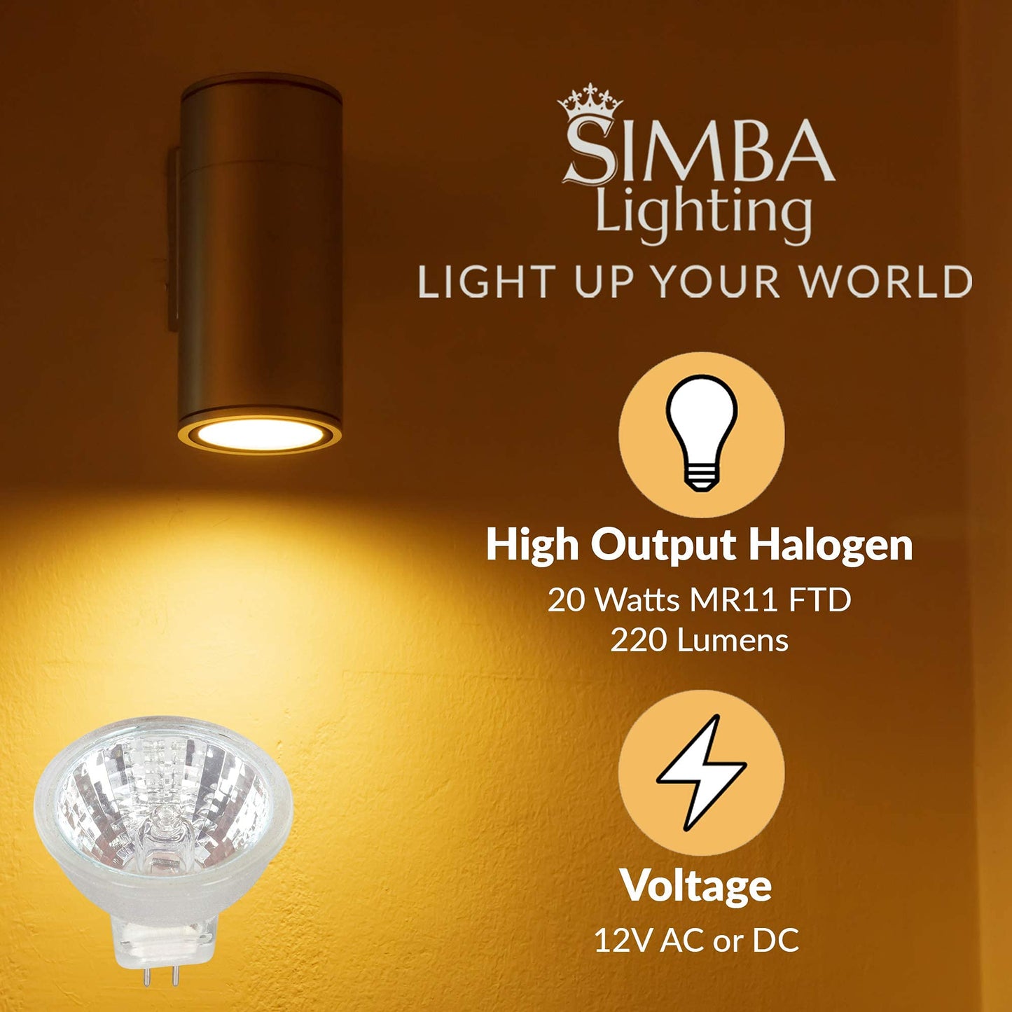 Simba Lighting MR11 Halogen 20W 12V Spotlight Bulb, GU4 Base, 2700K, 6 Pack