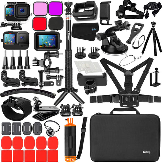 Husiway Accessories Kit for Gopro Hero 13 12 11 10 and 9 Black Battery Cover Door Waterproof Housing Silicone Case Glass Screen Protector Bundle