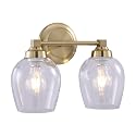 Aspen Creative 62736-22-2, Two-Light Metal Bathroom Vanity Wall Light Fixture, 14" Wide, Transitional Design in Antique Brass with Clear Barrel Glass