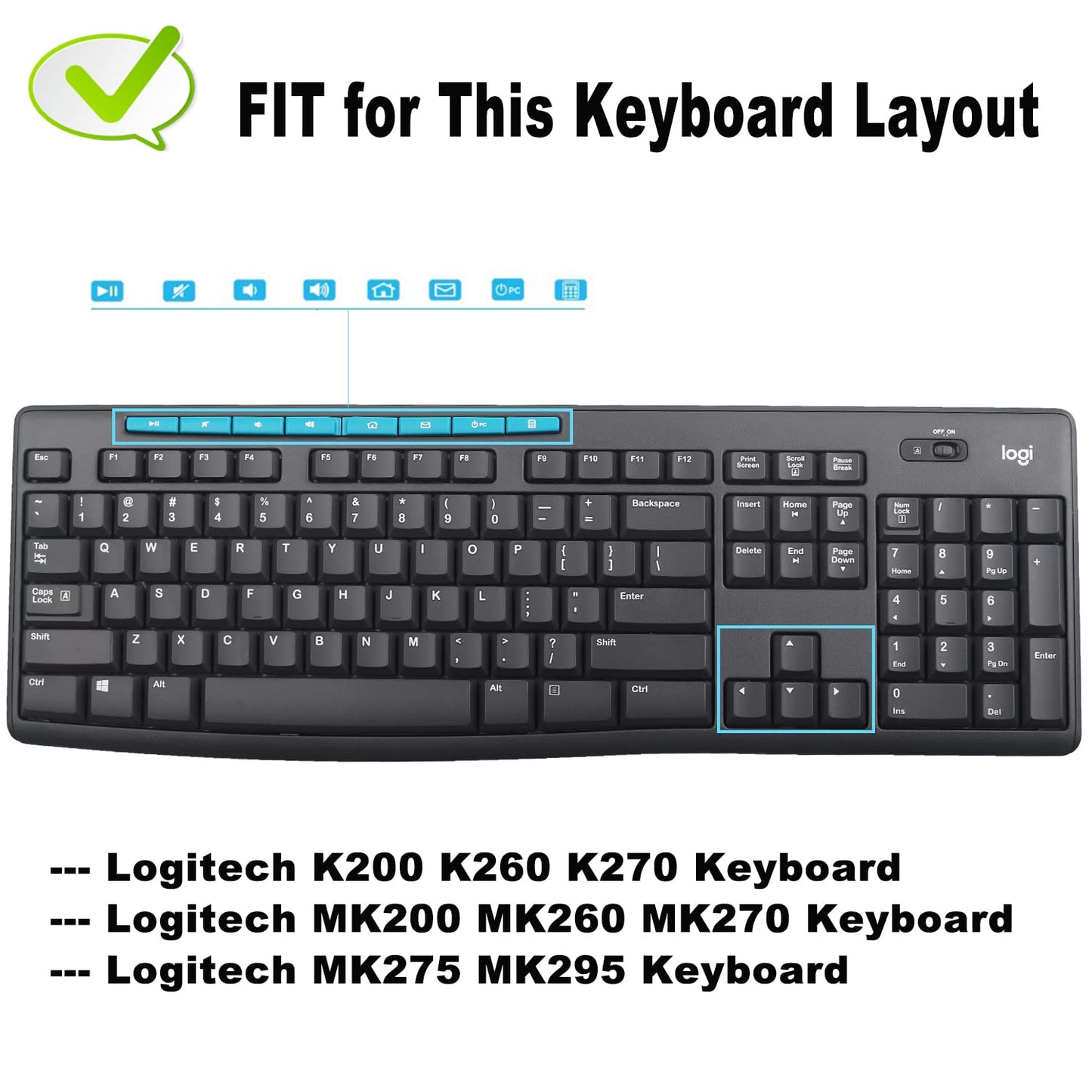 Keyboard Cover Skin Protector for Logitech MK295 MK275 MK270 Wireless Keyboard, Logitech K200 K260 K270 K275 K295 MK200 MK260 Ultra Thin Desktop PC