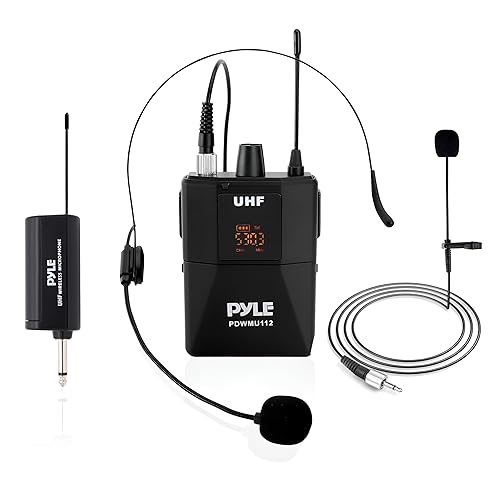Pyle UHF Wireless Microphone System Kit - Portable Professional Cordless Microphone Set with Headset, Lavalier, Beltpack Transmitter, Receiver