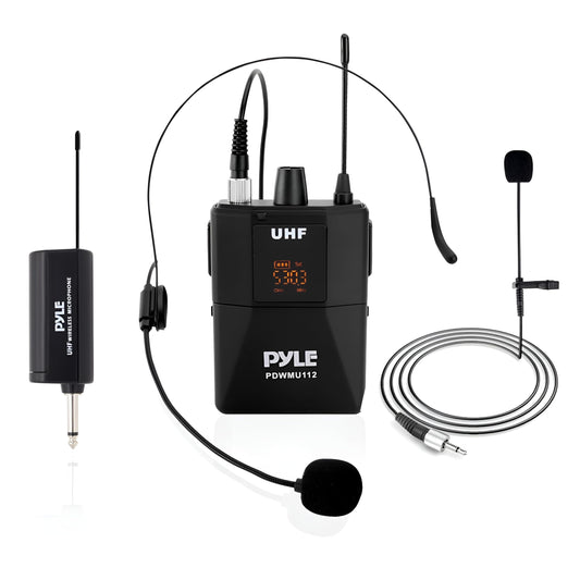 Pyle UHF Wireless Microphone System Kit - Portable Professional Cordless Microphone Set with Headset, Lavalier, Beltpack Transmitter, Receiver