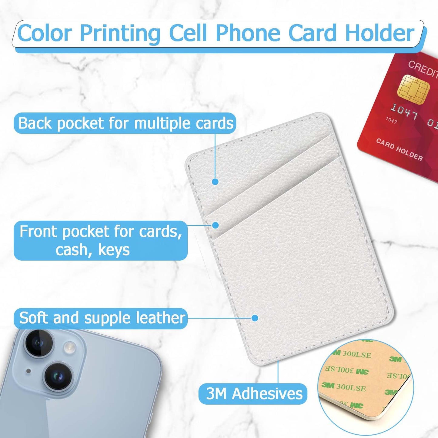 TIHYWR Leather Phone Card Holder, Stick Back Phone Wallet, Stylish Case, Credit Card Holder, Suitable for iPhone, Samsung, Android and Most Smart