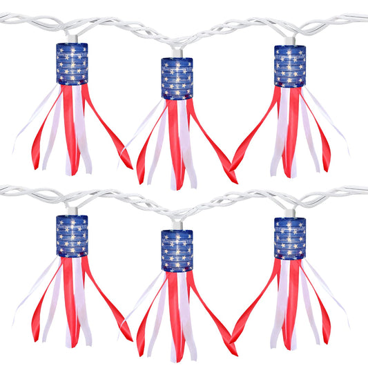 PASUTO 4th of July Decorations Lights, 8.5 FT American Flag Windsock String Lights Plug in with 10 LED Flag Windsock Bunting for Indoor/Outdoor Fourth
