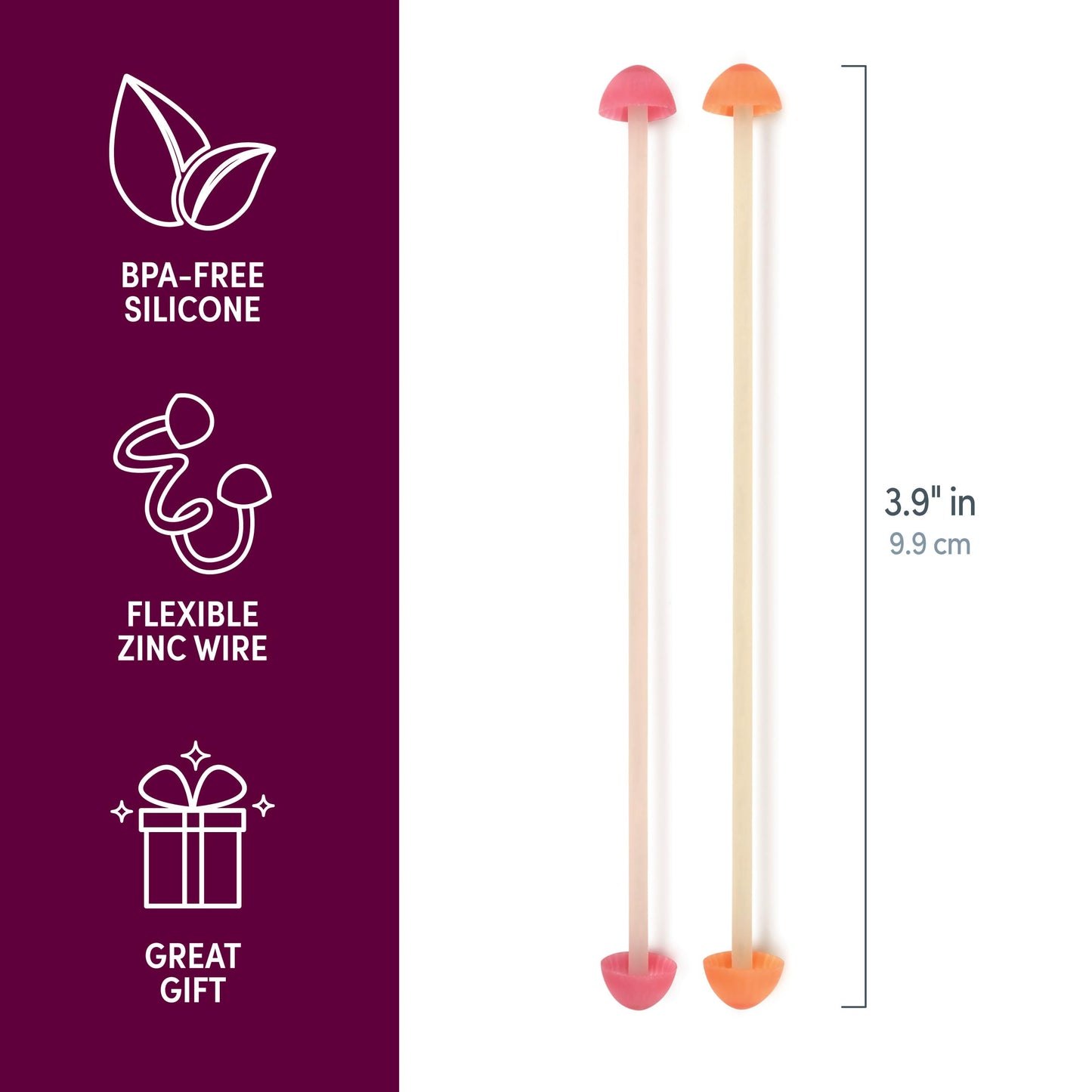 Genuine Fred TRIP WIRES, Mushroom Cable Ties, Set of 2, 4" long, Easily bends for holding and bundling, Multipurpose cord organizer for school, home