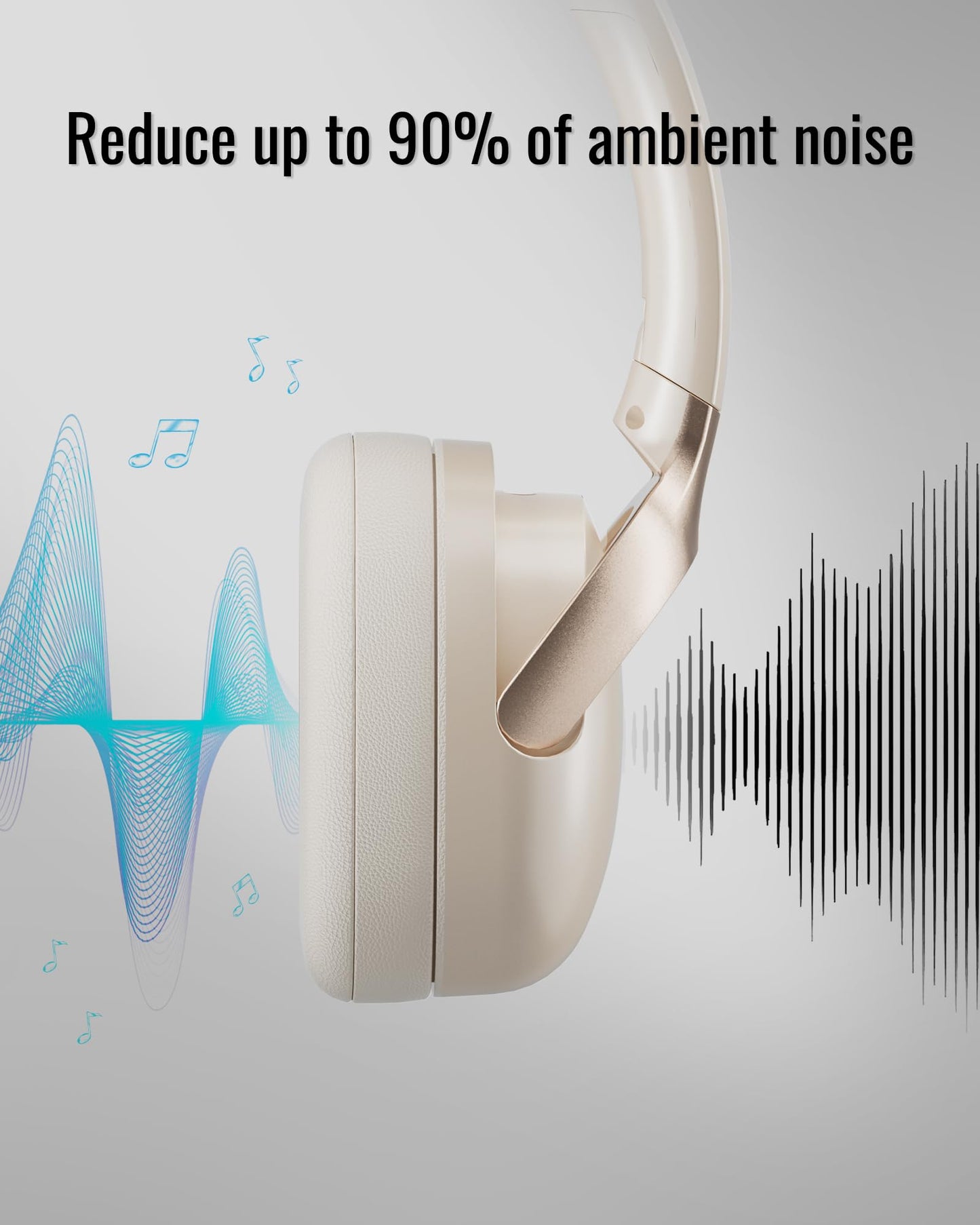 Hybrid Active Noise Cancelling Headphones, Wireless Over Ear Bluetooth, 50H Long ANC Playtime, Rotatable and Foldable, HiFi Audio Deep Bass