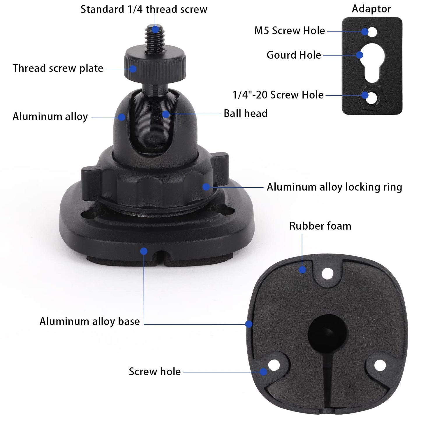 Mippko 2 Pack Speaker Wall Mount Holder for 1/4"-20 Threaded Keyhole,2 Pack Adaptors Compatible with Non 1/4"-20 Threaded Screw Holes,360°Rotation