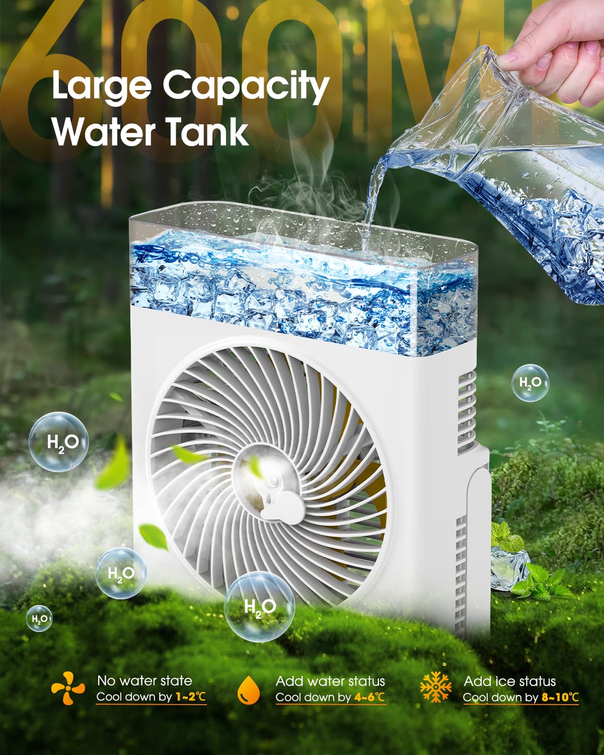 Misting Fan Portable, 8000mAh 8-Inch Rechargeable Battery Operated Fan with 600mL Water Tank, Cooling USB Desk Fans for Home, Perfect Quite Mist Water