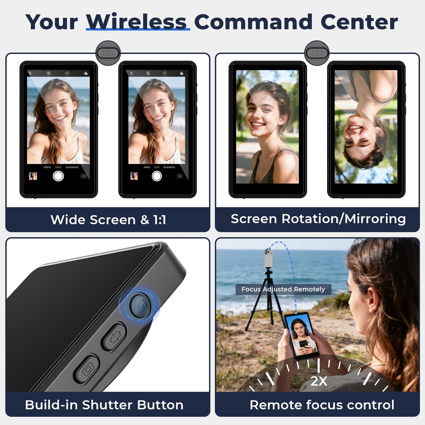 Selfie Monitor Screen iPhone, Magnetic Back Camera Monitor iPhone & Android, Wireless Vlog Screen with 164 ft Remote Zoom Shoot, Built-in Speaker