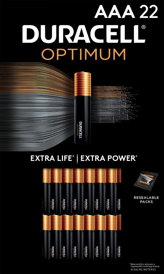 Duracell Optimum AAA Batteries, 22 Count Pack Triple A Battery with Long-lasting Power, Resealable Package for Storage, All-Purpose Alkaline AAA…