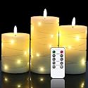 DRomance Flameless Flickering Candles String Light with Remote Timer Set of 3 Battery Operated LED Pillar Candles Real Wax 3D Wick Yellow Light