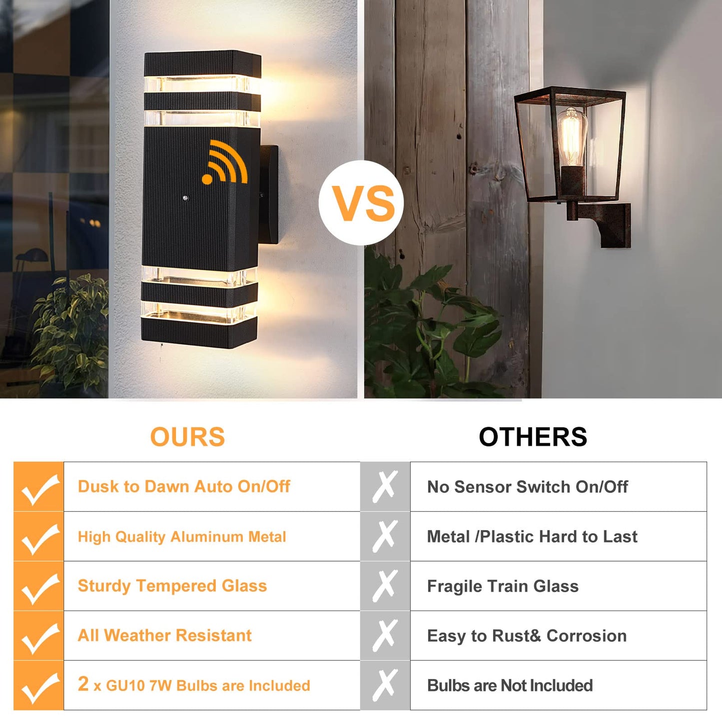 BOXCUPIN Dusk to Dawn Outdoor Lighting, LED Wall Sconce Sensor Waterproof Porch Lights 14W Black Exterior Up and Down Light Fixture for Porch Hallway