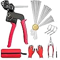 Stainless Steel Cable Ties Gun Set with 300PCS Self-Locking Metal Zip Ties (100 Each of 7.8", 9.8", 11.8"), Heavy Duty Fastening Cutting and Release