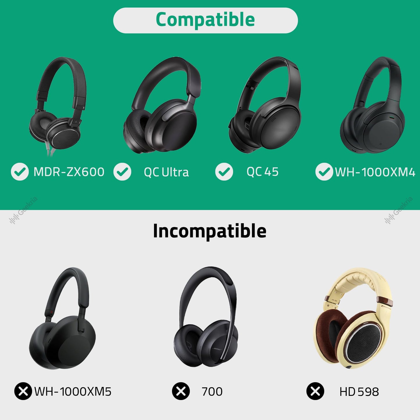 Geekria Headphones Pouch, Compatible with Sony WH-1000XM6, WH-1000XM4, Bose QC Ultra II, QC 45 and More, Universal Headset Pouch/Portable Travel Bag