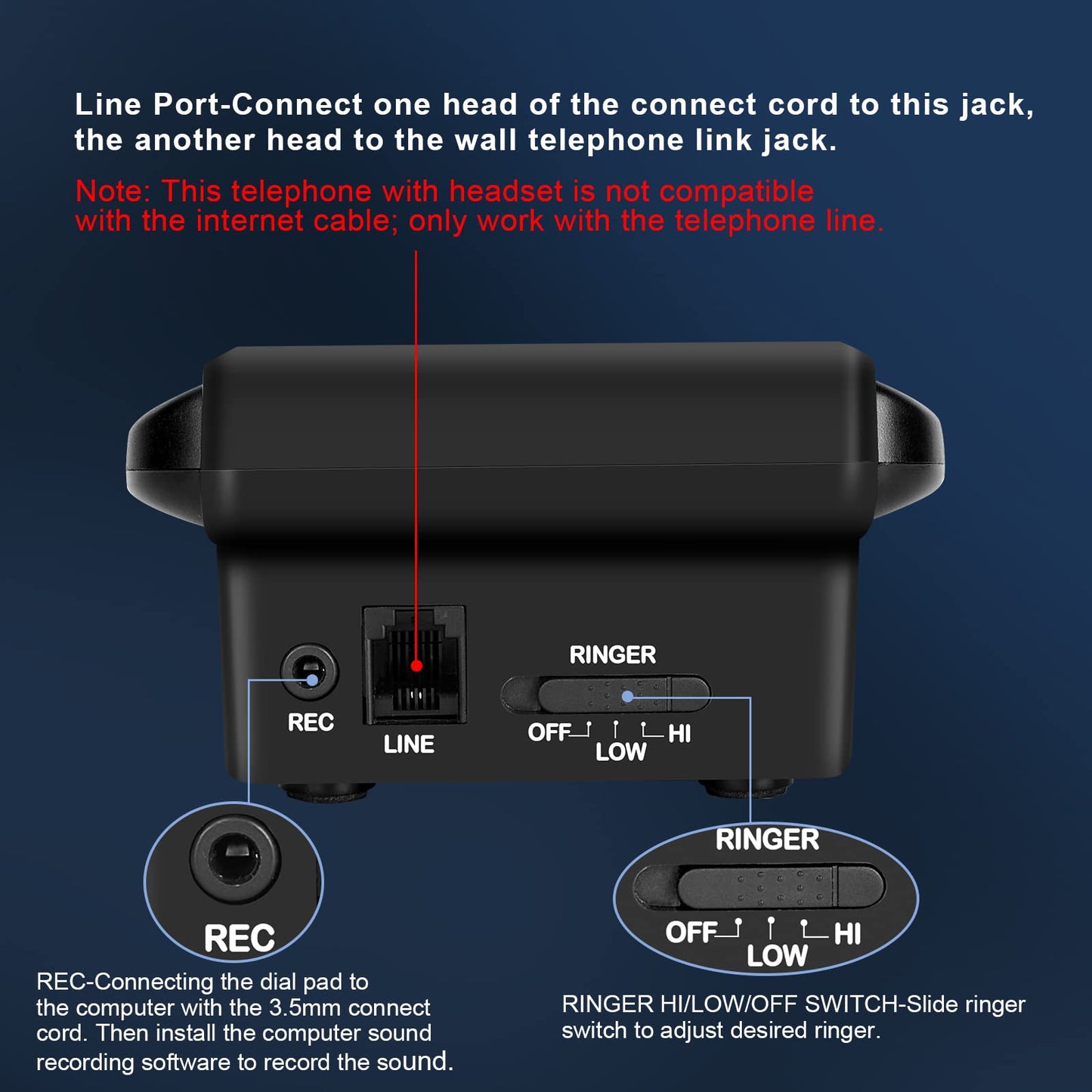 AGPtEK Corded Telephone with Headset & Dialpad for House Call Center Office - Noise Cancellation