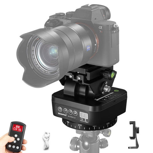 Soonpho M4 Motorized Rotating Panoramic Tripod Head, Remote Control 360° Pan Tilt Head with Mobile Phone Clip for DSLR Cameras, Camcorders