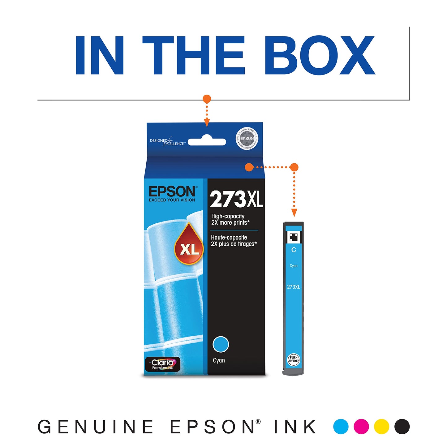 EPSON 273 Claria Ink High Capacity Cyan Cartridge (T273XL220-S) Works with Expression Premium XP-520, 600, 610, 620, 800, 810, 820