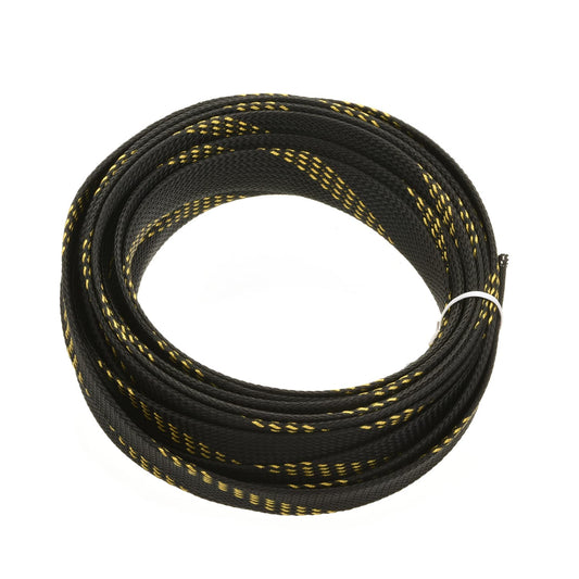 Othmro 5m/16.4ft PET Expandable Braid Cable Sleeving Flexible Wire Mesh Sleeve Black Gold,Non-Split for Power Cord Audio Video Cables Protecting from