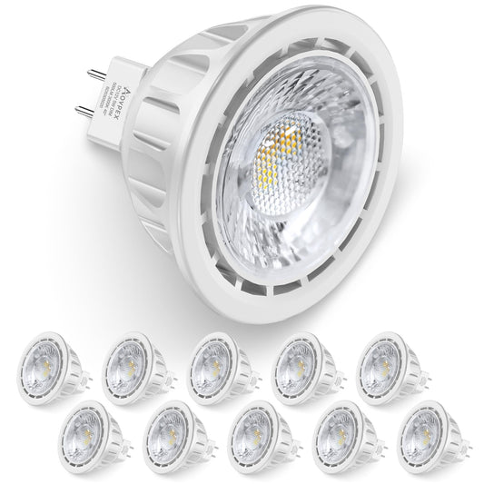 Aovpex 10 Pack Dimmable MR16 LED Bulbs, 12V 5W(50-Watt Equivalent), 3000K Warm White, GU5.3 Bi-Pin Base, 40-Degree, Indoor/Outdoor Landscape Spotlight