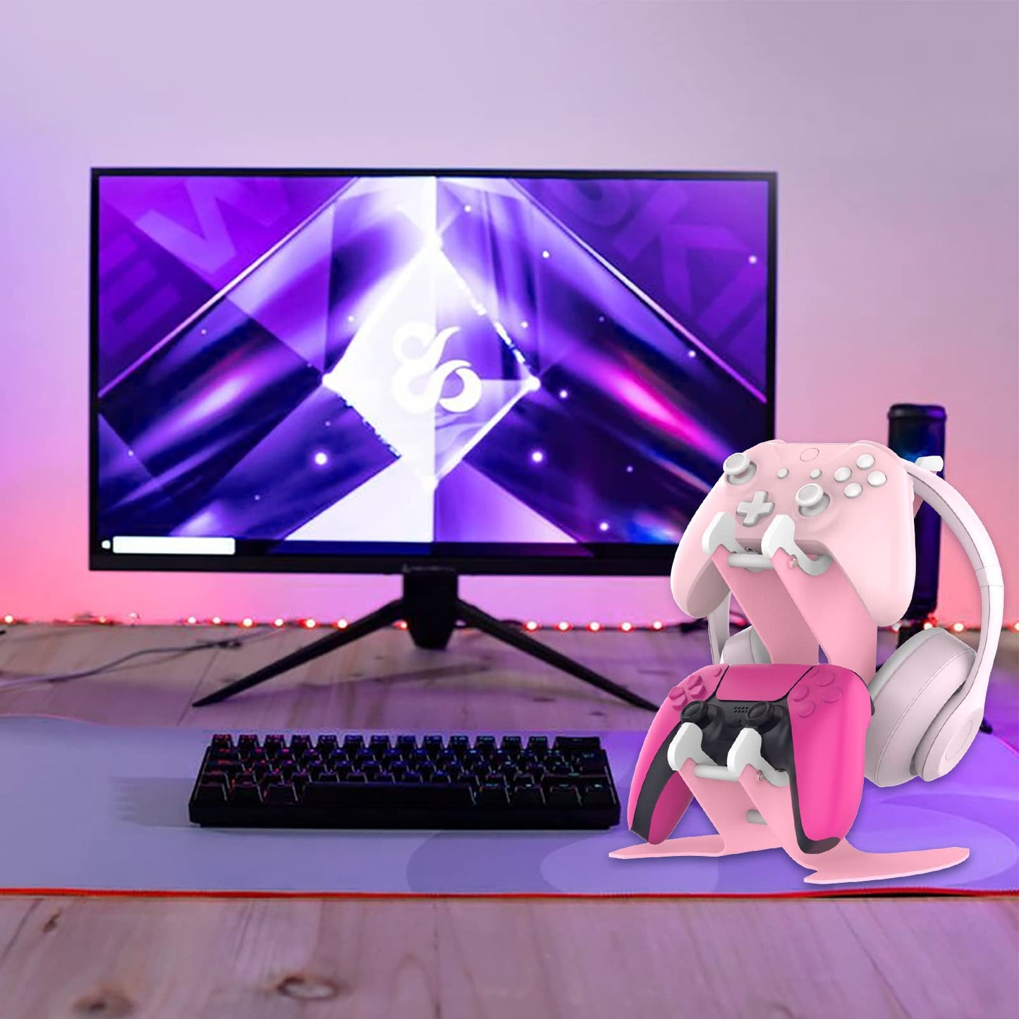 NBCP Controller Holder Pink, Headset Stand, Headphone Holder Hanger Mount Universal Gaming PC Accessories Organiser for Xbox, DualSense PS5, DualShock