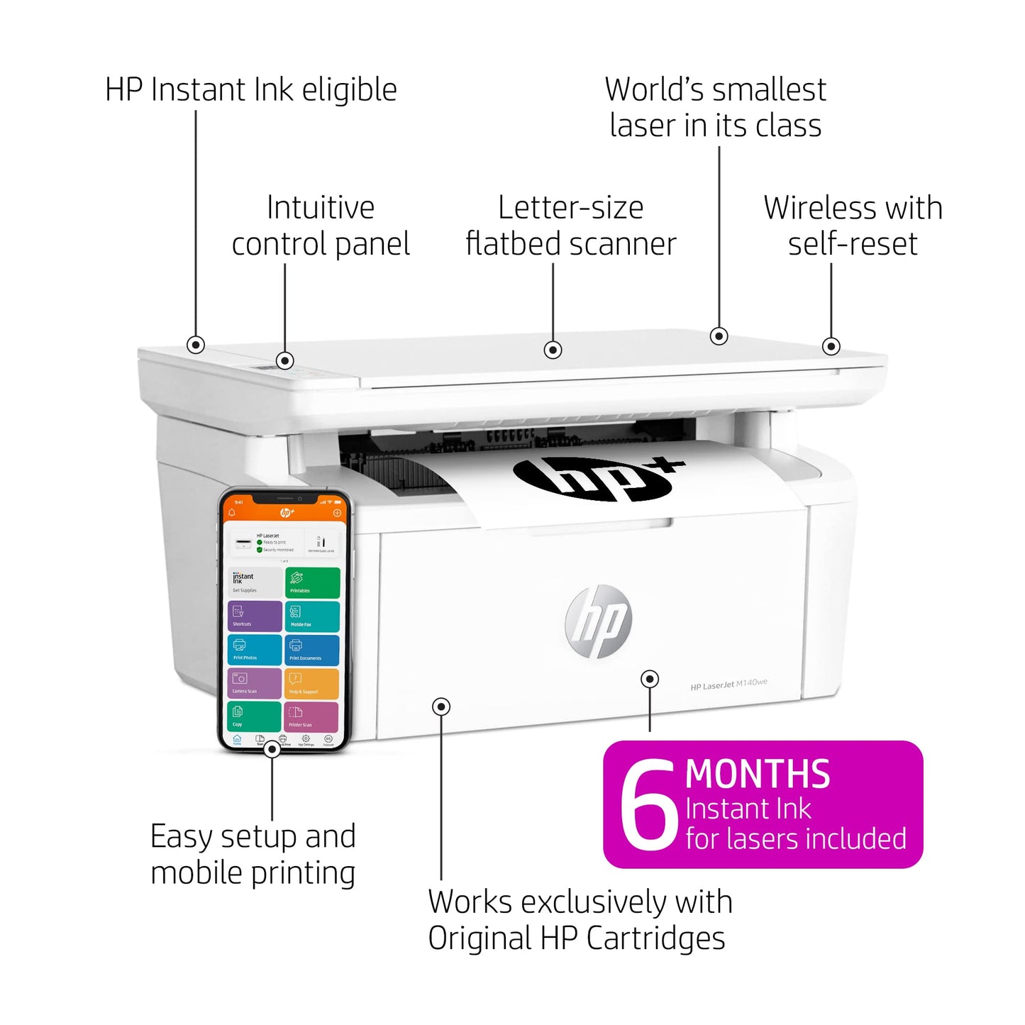 1. HP LaserJet MFP M140we All-in-One Wireless Black & White Printer with HP+ and bonus 6 months Instant Ink (7MD72E)