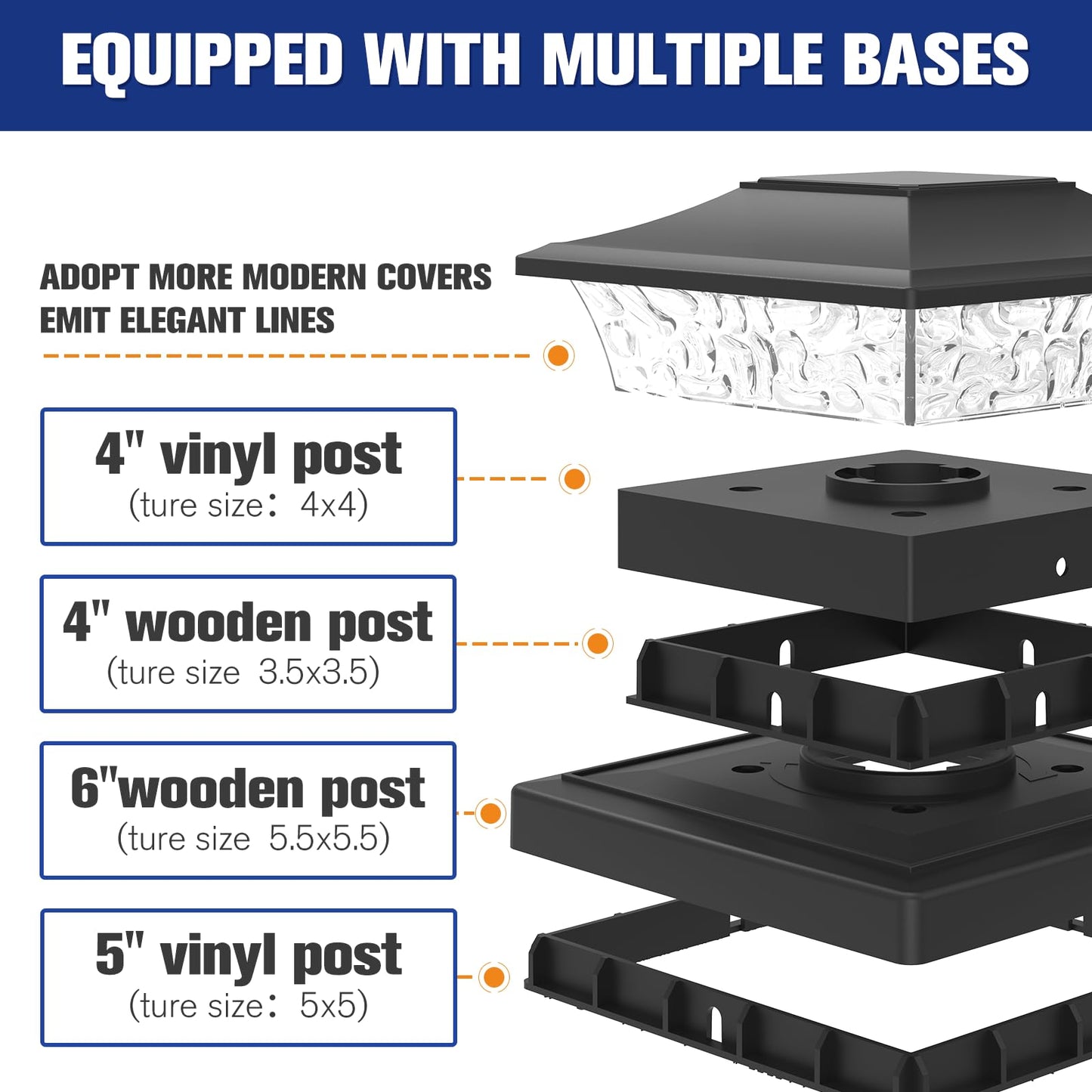 VOLISUN Solar Post Cap Lights Outdoor 4x4/6x6 Wooden/Vinyl Fence Cap Lights for Patio/Garden,Warm White with 2 Lighting Modes Waterproof,ABS Shell