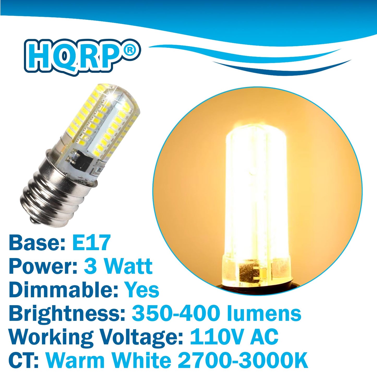 HQRP 4-Pack 110V E17 Base Silicone Crystal Dimmable LED Bulbs Warm White Compatible with Bosch HMV9305-01 / 25T8N / 423878 Replacement