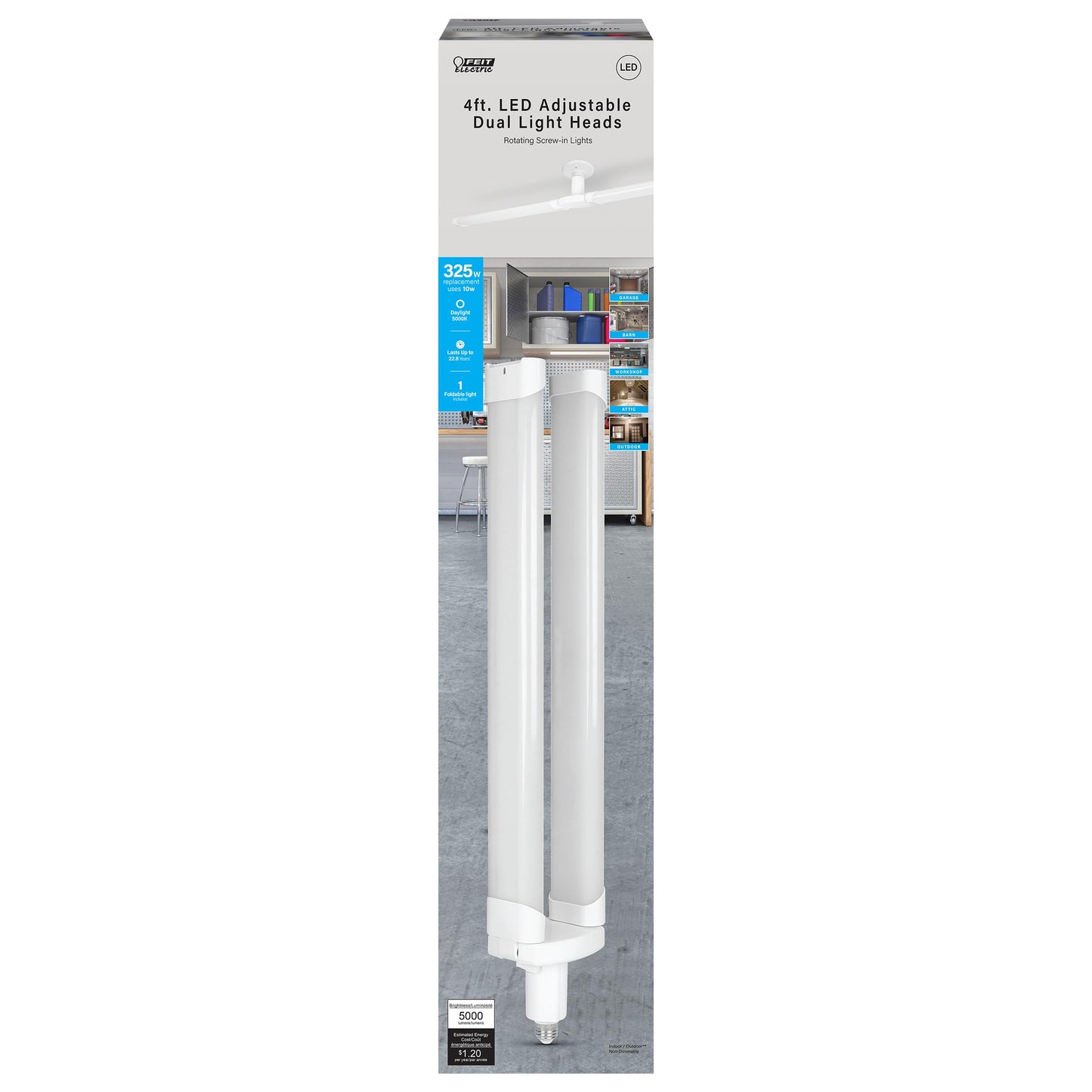 Feit Electric LED Light Panel, 4 Ft. Foldable, 40 Watts, 4000 Lumens, E26 Medium Base, 5000K Daylight, 120V, 80 CRI, 22 Years Lifetime, Frosted Bulb