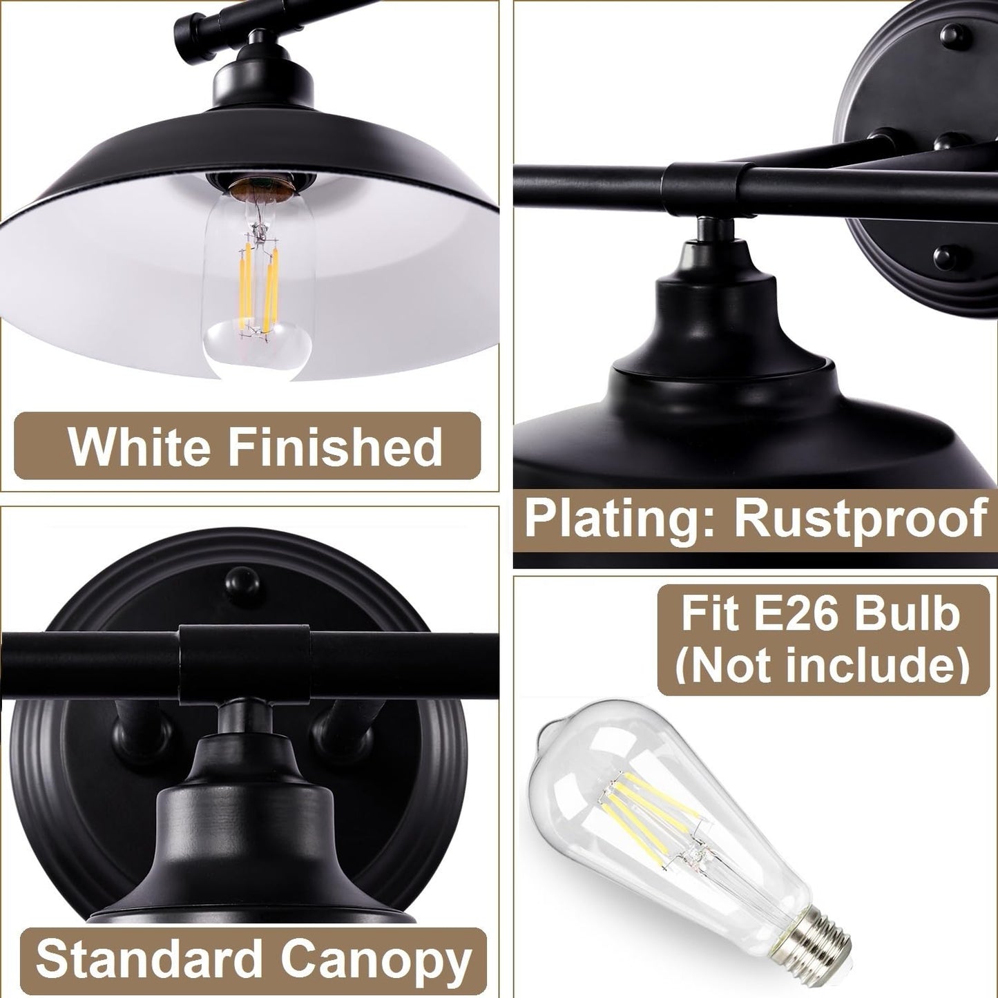 Adcssynd Farmhouse Bathroom Vanity Light, 20" Black 2 Light Vanity Light for Over Mirror, Rustic Metal Shade Bathroom Lighting Fixture, 1 Pack, E26