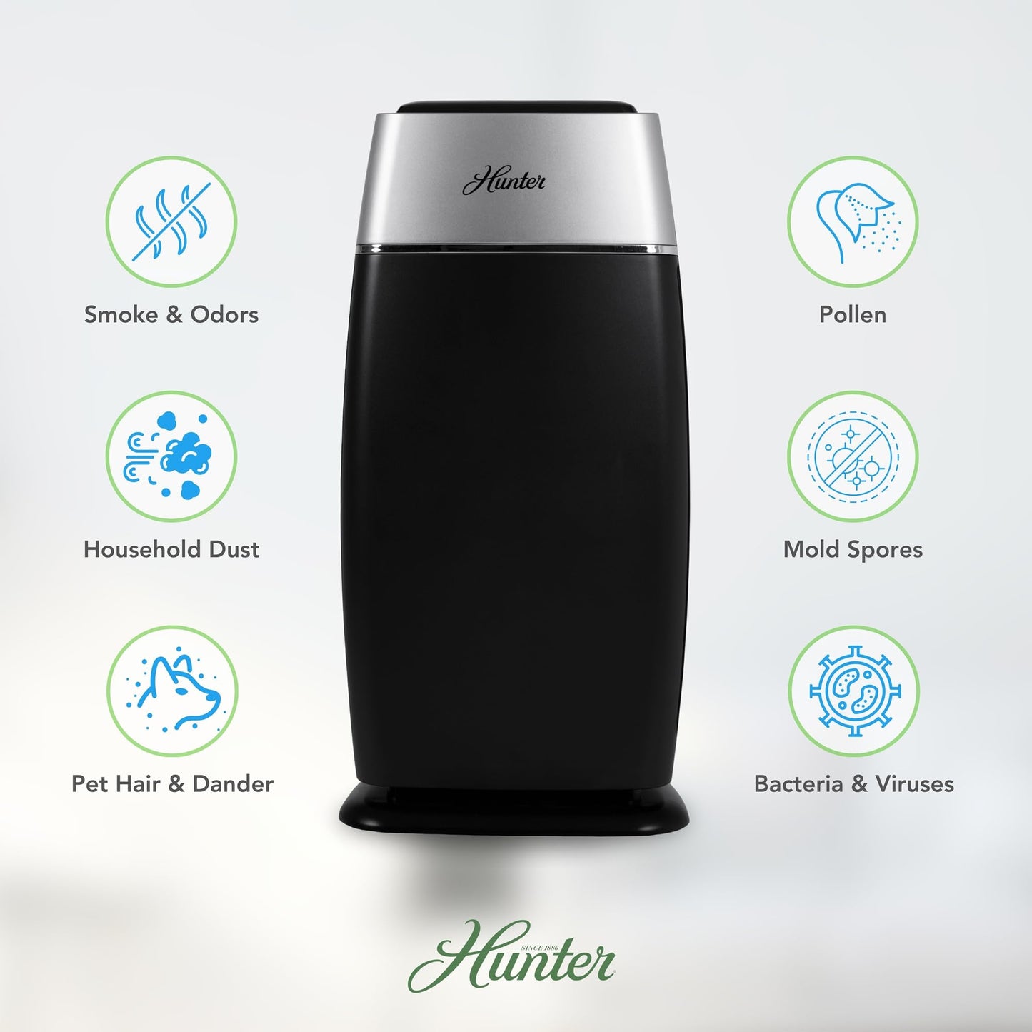 Hunter HP100 Air Purifier for Bedroom, Living Room, Dorm, Black & Silver